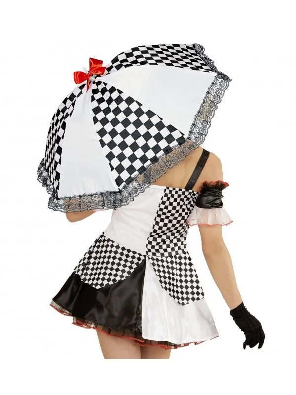 Ajoutez une touche d'élégance avec notre ombrelle bicolore blanche et damier noir et blanc