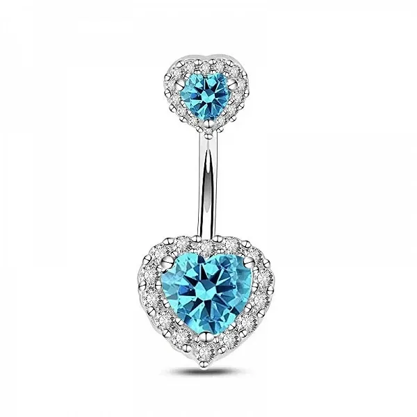 Anneaux de nombril en cristal bleu, boucle d'oreille pendante, piercing au nombril coeur, grappe d'haltères, fleur, 14