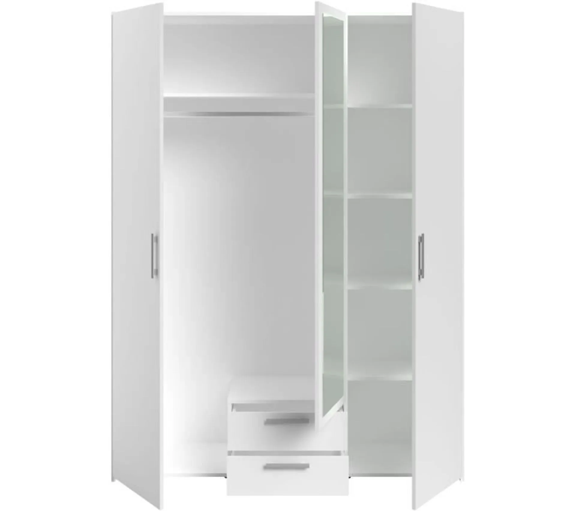 Armoire Chambre Varia - Panneaux De Particules - Décor Blanc - 3 Portes + 2 Tiroirs + Miroir