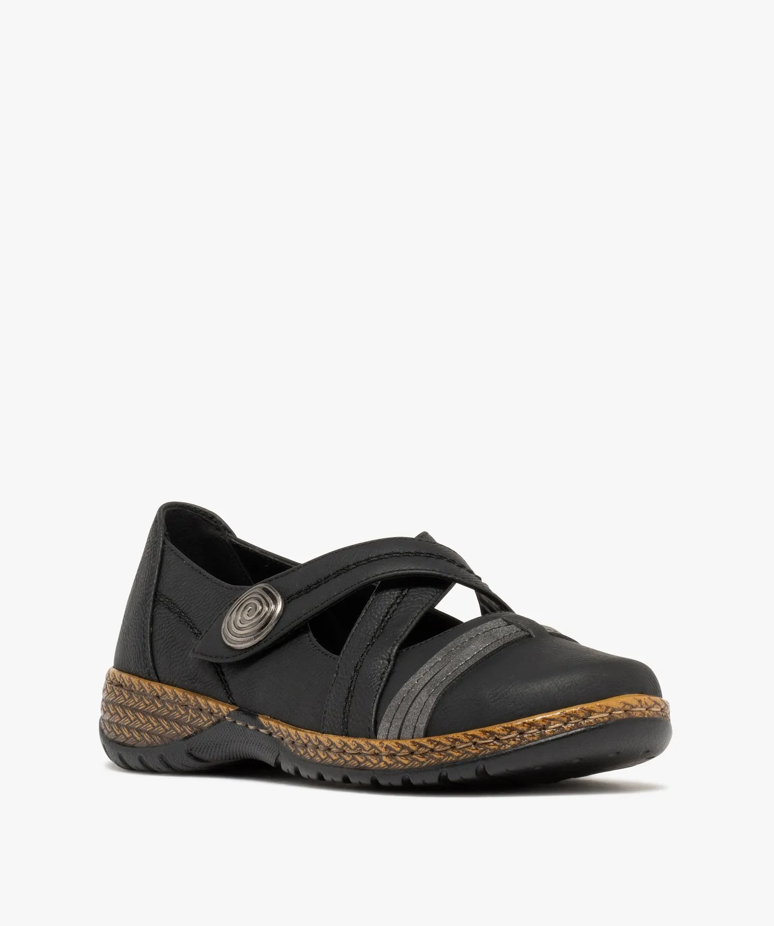 Ballerines femme confort à bride scratch croisée et semelle amortissante noir