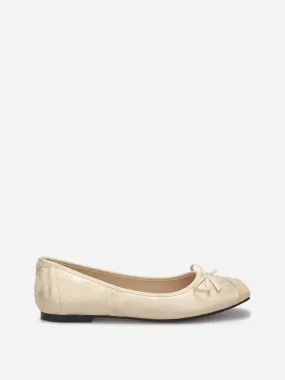 Ballerines multimatières à bout carré et nœud- Doré