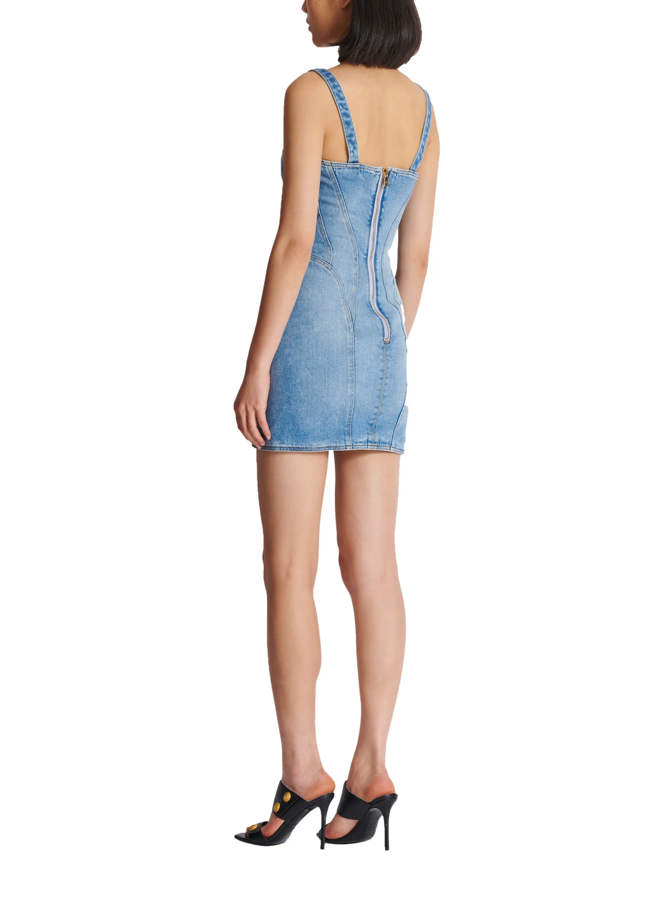 BALMAIN  Robe courte en denim à boutons - Bleu
