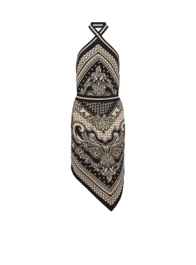 BALMAIN  Robe dos-nu en maille paisley et monogramme - Noir