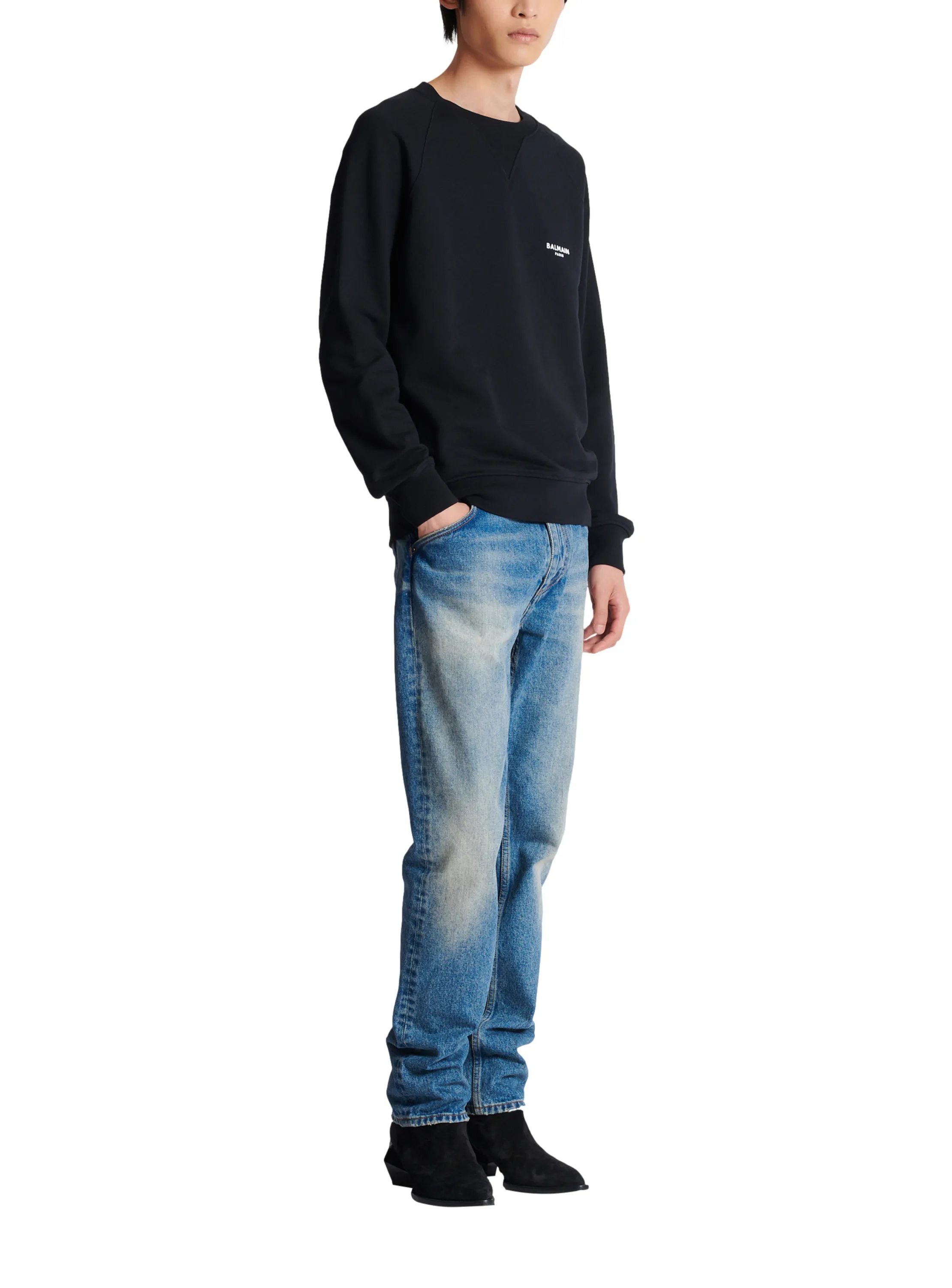 BALMAIN  Sweat-shirt floqué balmain paris - Noir
