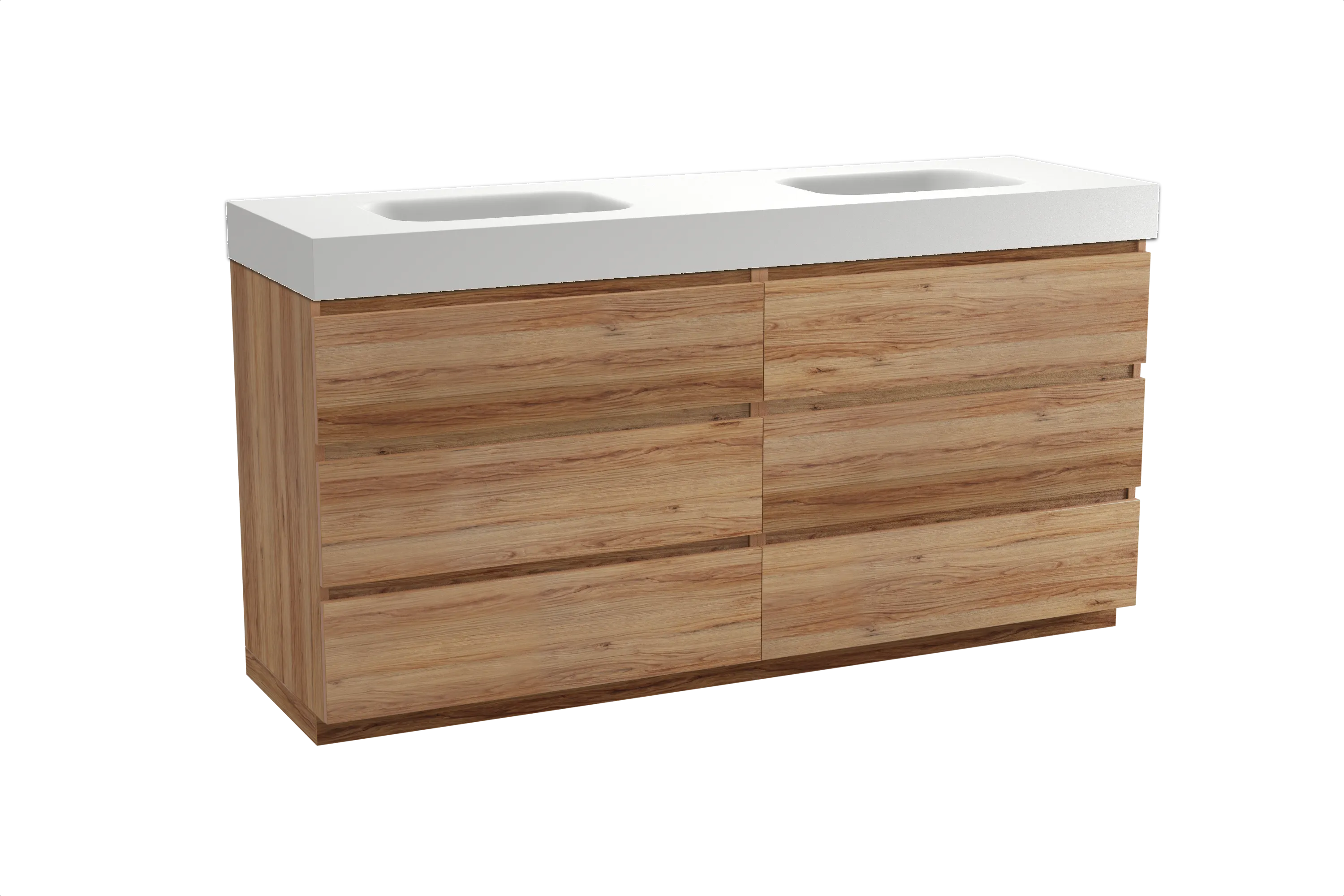 Balmani Lucida meuble salle de bains à poser 180 x 55 cm teck avec Arcato double vasque en solid surface blanc mat