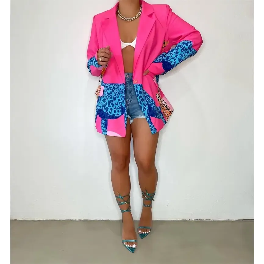 Blazer Léopard Patchwork Rose Vif