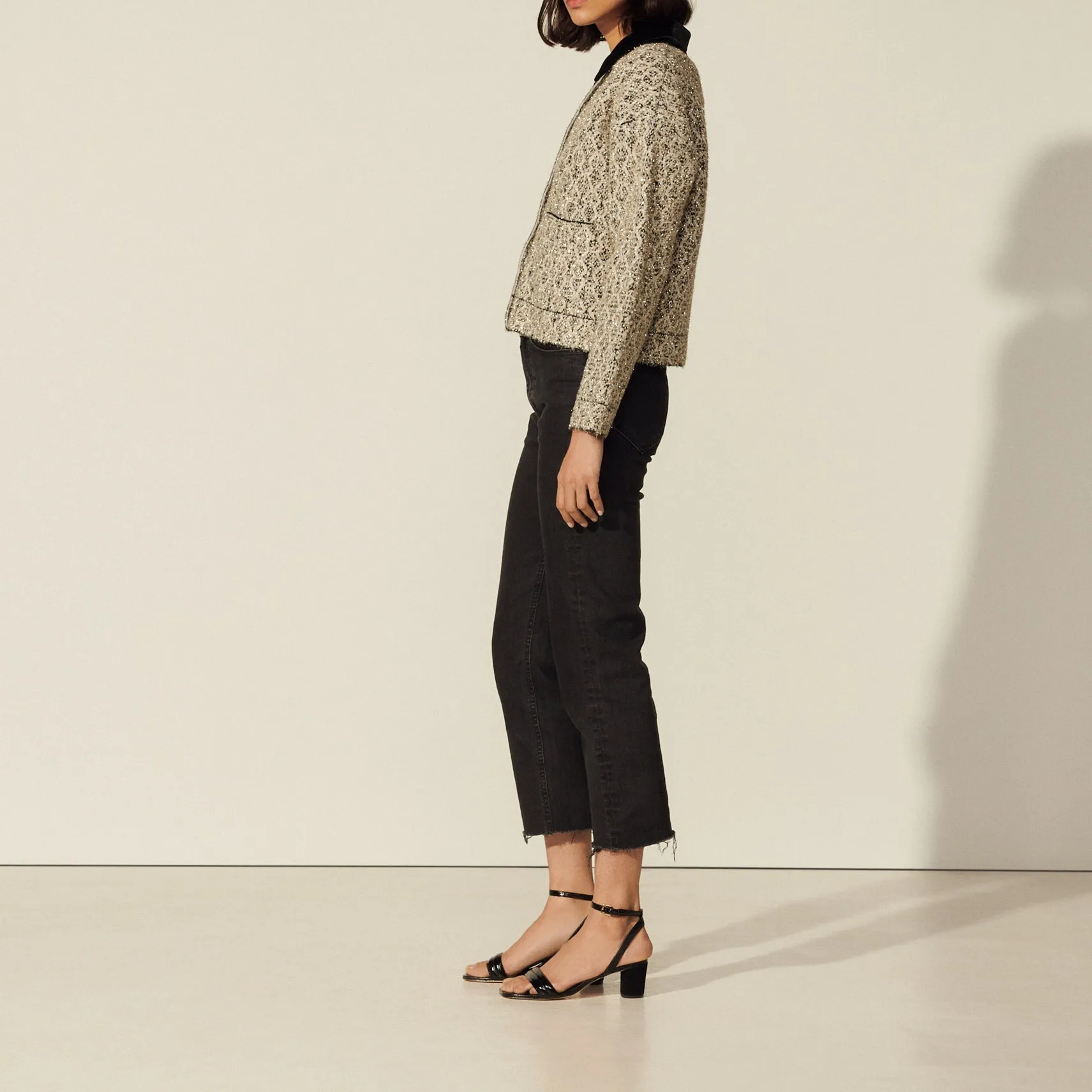 Blouson en tweed lurex et col contrasté