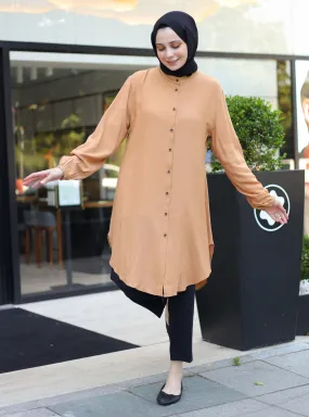 Camel - Button Collar - Tunic