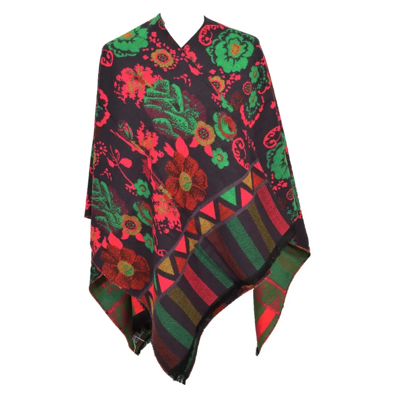 cape poncho fantaisie fleurs rouge made in France