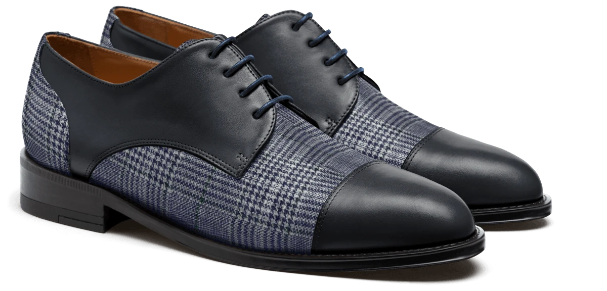 Chaussures Derby à bout droit en tweed et cuir bleu