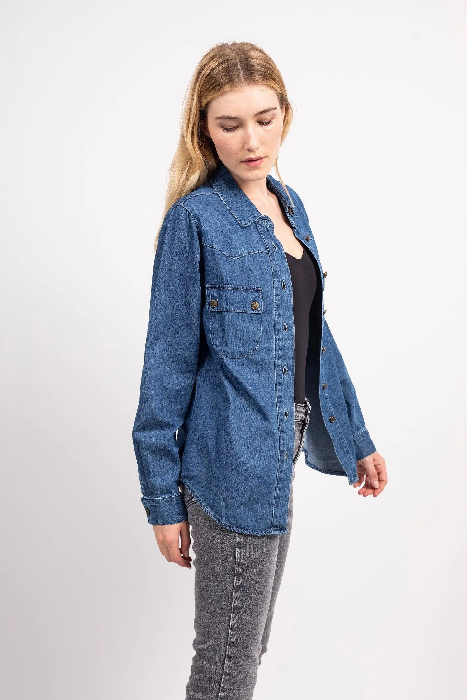 Chemise denim détail bouton - Ninon