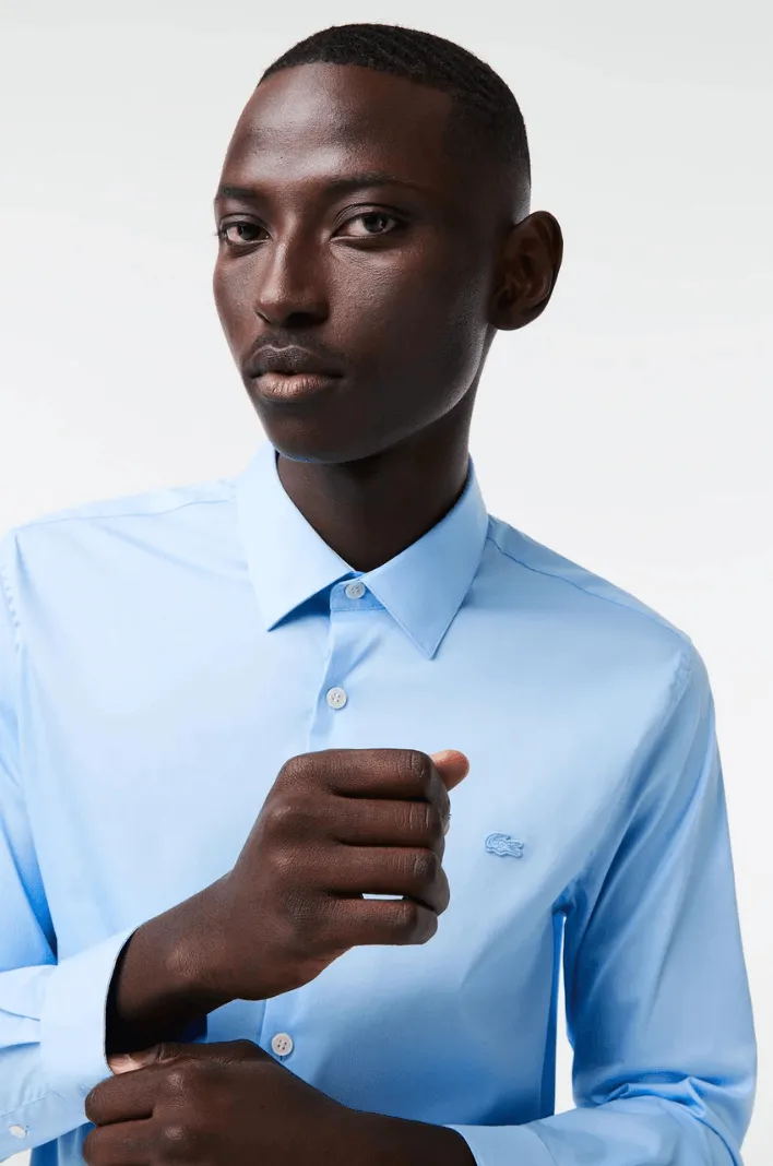 Chemise Lacoste bleu clair ajustée en coton stretch