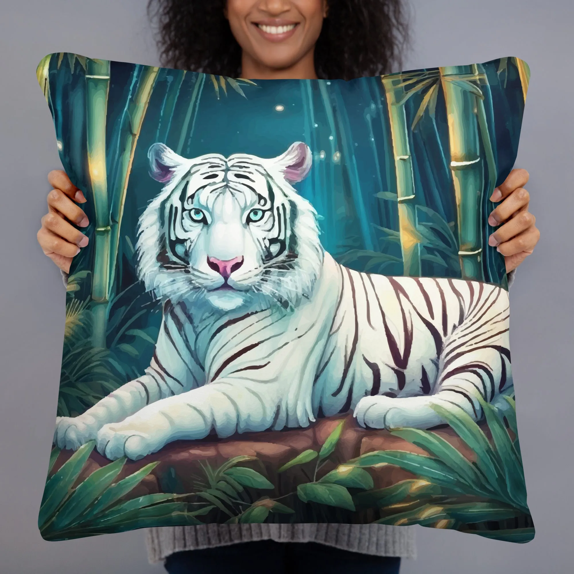 Coussin Classique Tigre blanc et bambou