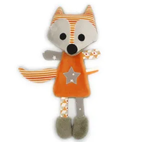Doudou peluche plat renard, tissu coton minky polaire, orange marron, hauteur 27 cm, doudou personnalisable en couleur