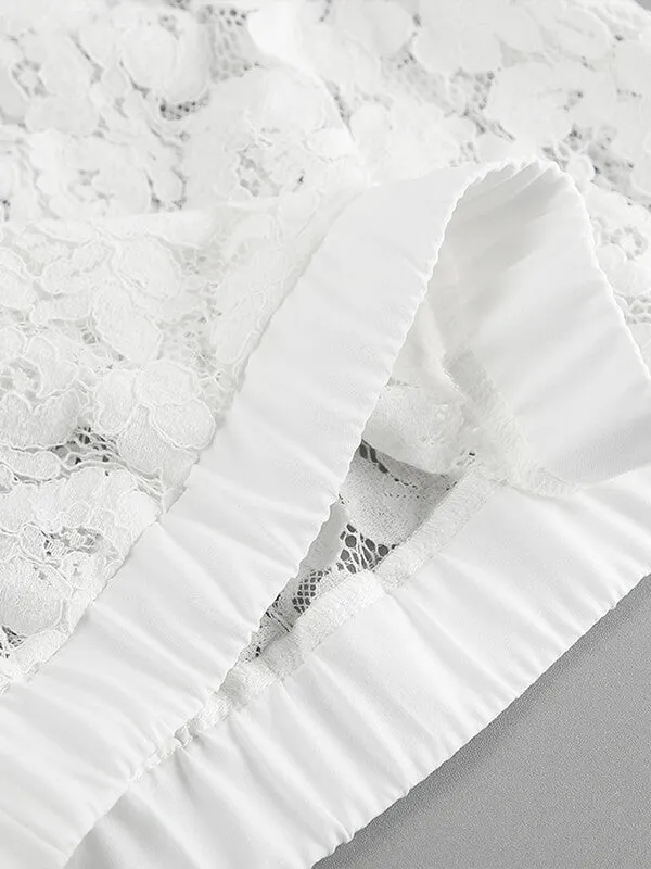 Débardeur Court Blanc en Dentelle Jacquard Ajourée