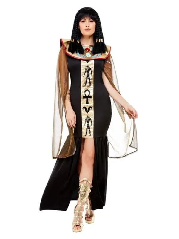 Déguisement déesse égyptienne femme, Noir, Robe avec cape