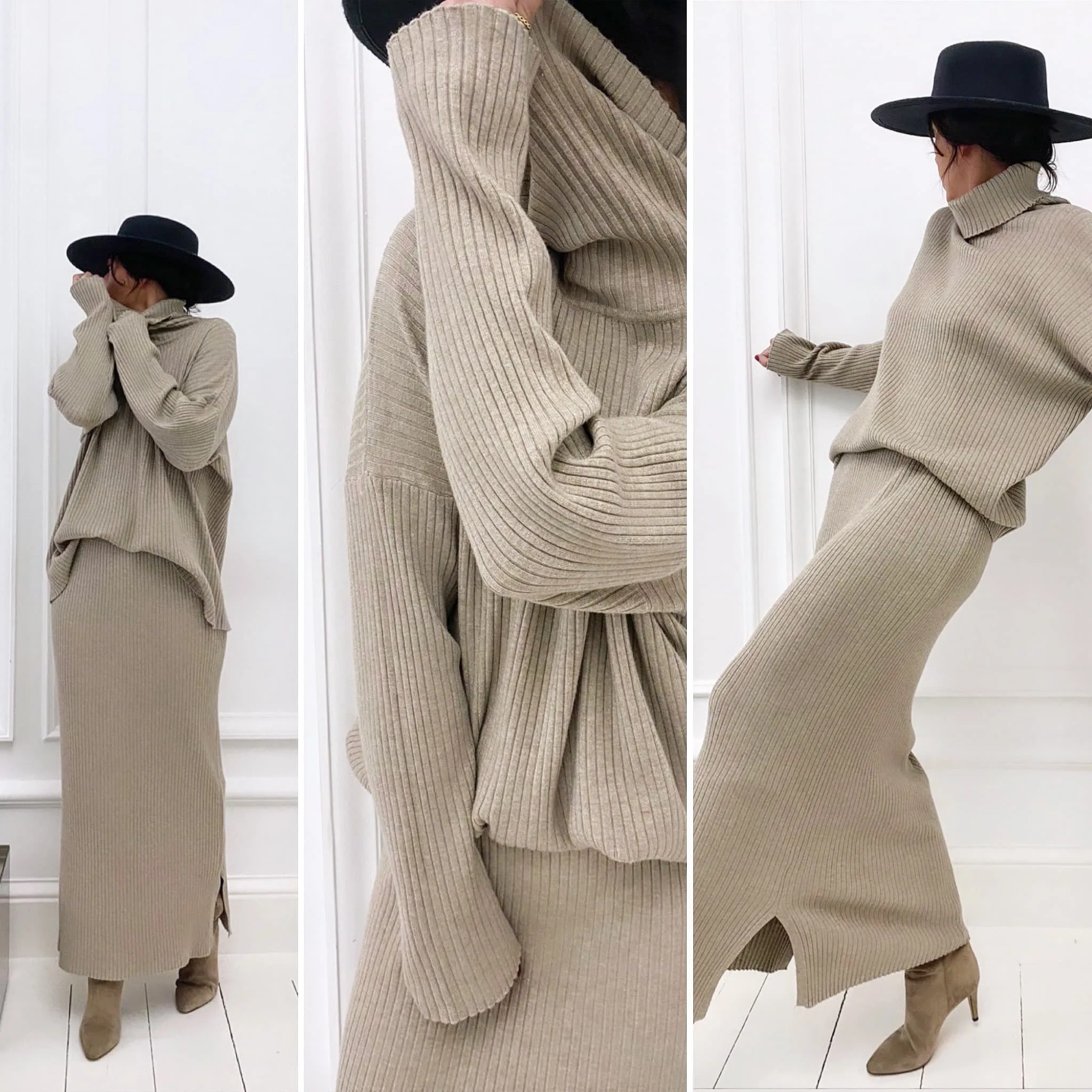 Ensemble taupe maille jupe