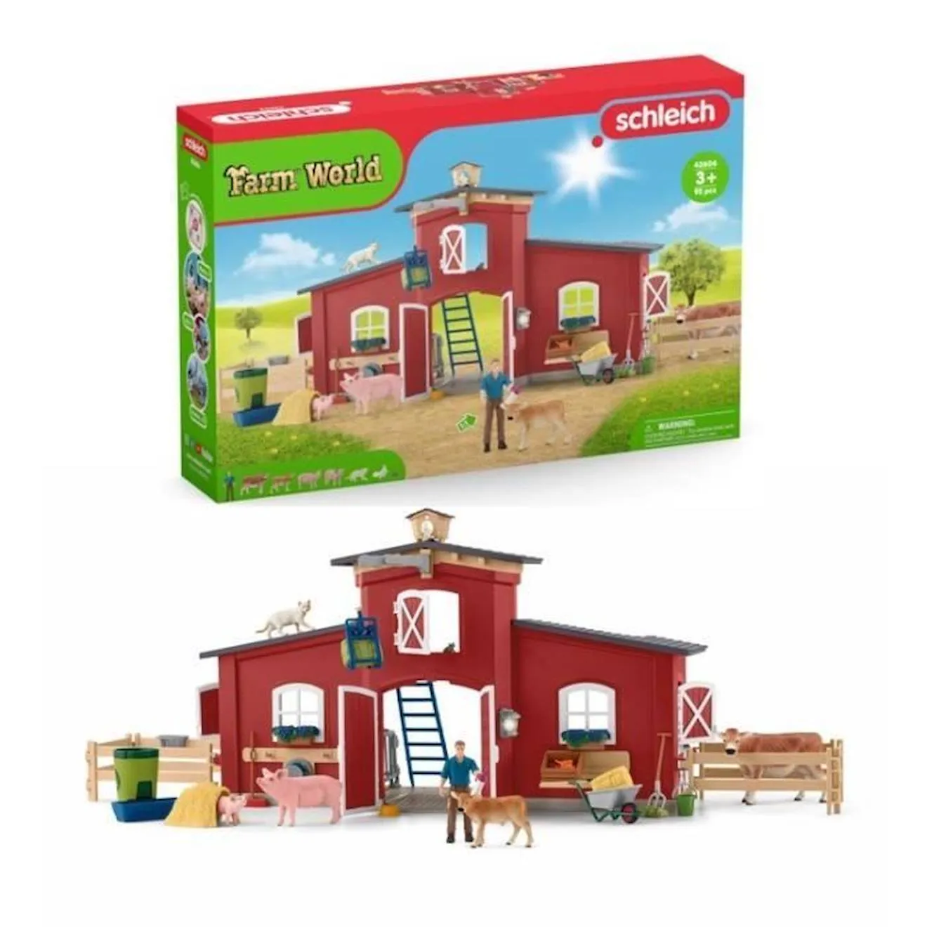 Figurines Animaux de la Ferme avec Accessoires - Coffret Ranch Américain Schleich de 92 Pièces avec Vache, Cheval Schleich, Coch