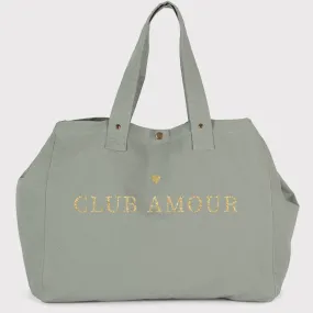 Grand cabas vert sage Coeur - Personnalisable