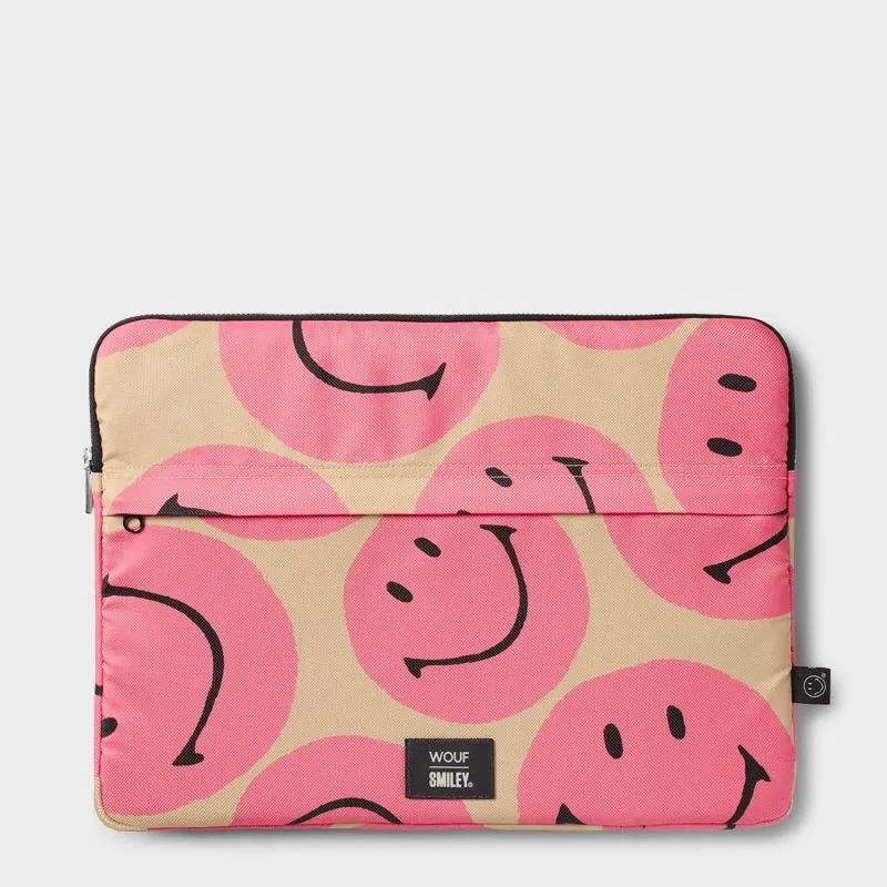 Housse ordinateur Wouf 13" et 14"  32.5 cm Smiley Pink - Rose