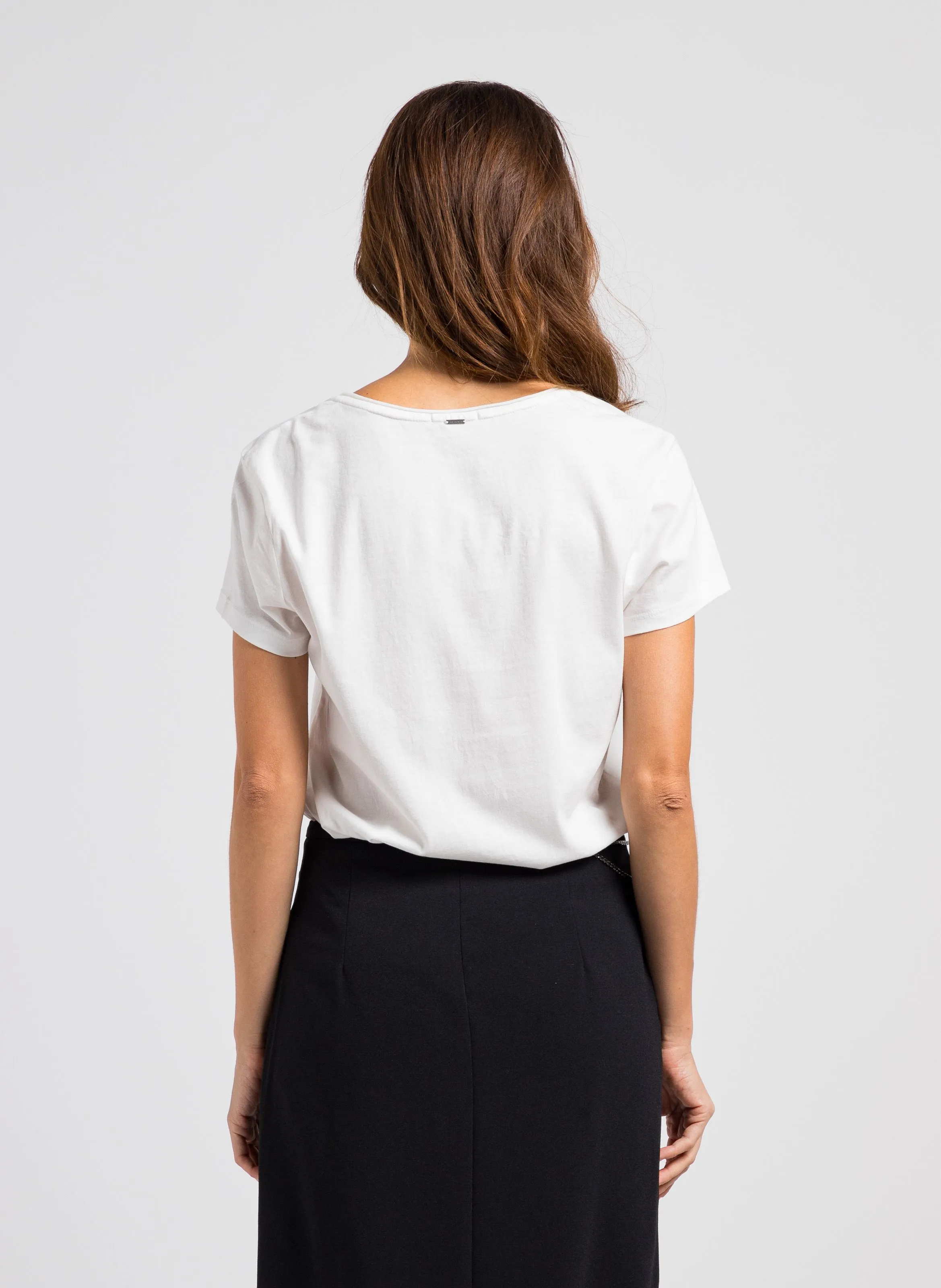 IKKS  Tee-shirt sérigraphié à col v en coton - Blanc