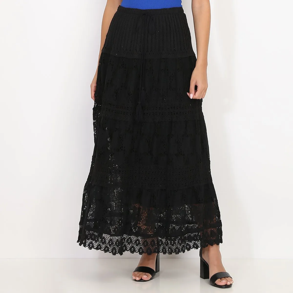 Jupe en crochet et dentelle- Noir
