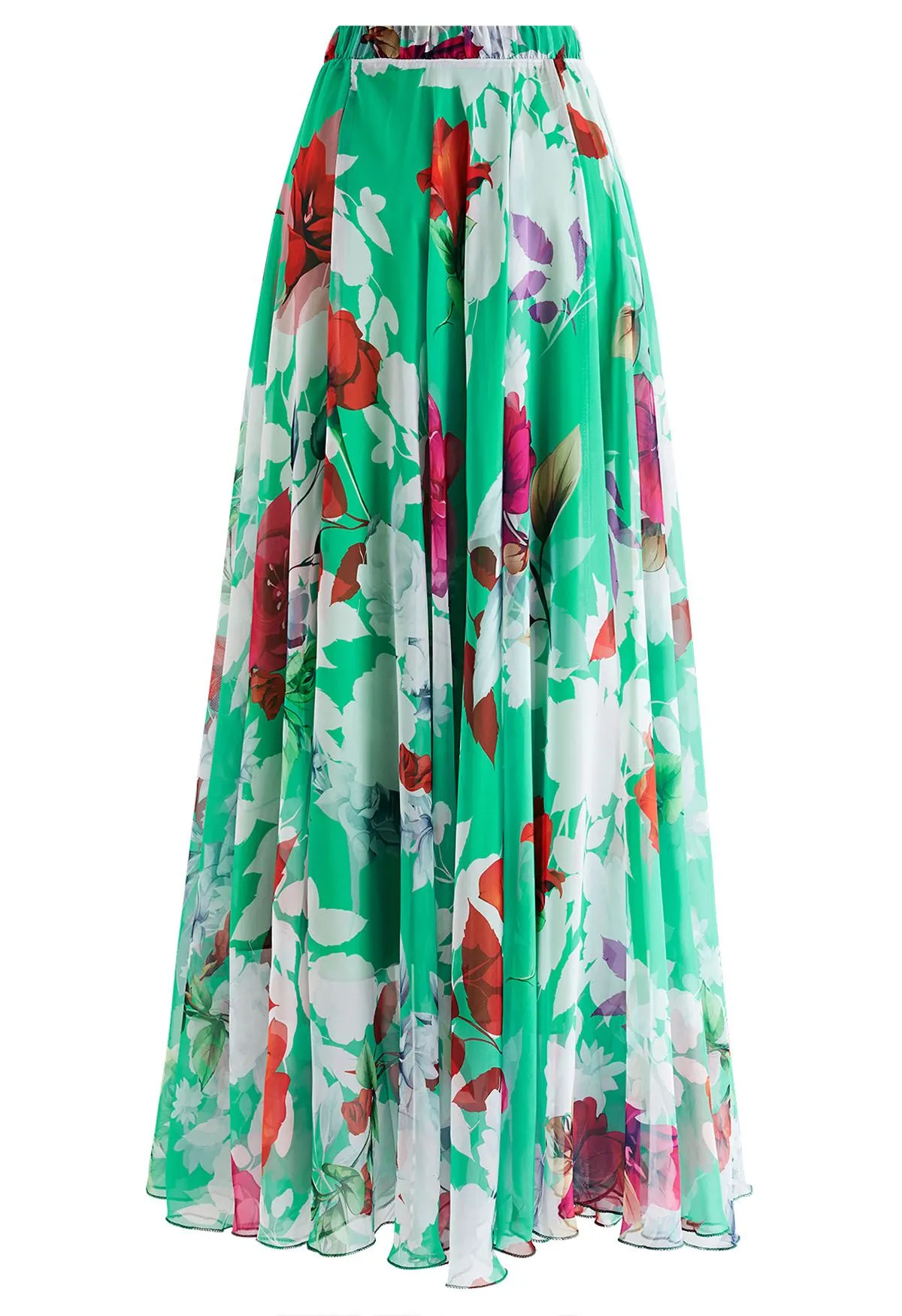 Jupe longue en mousseline imprimée Best Blooms Rose en vert