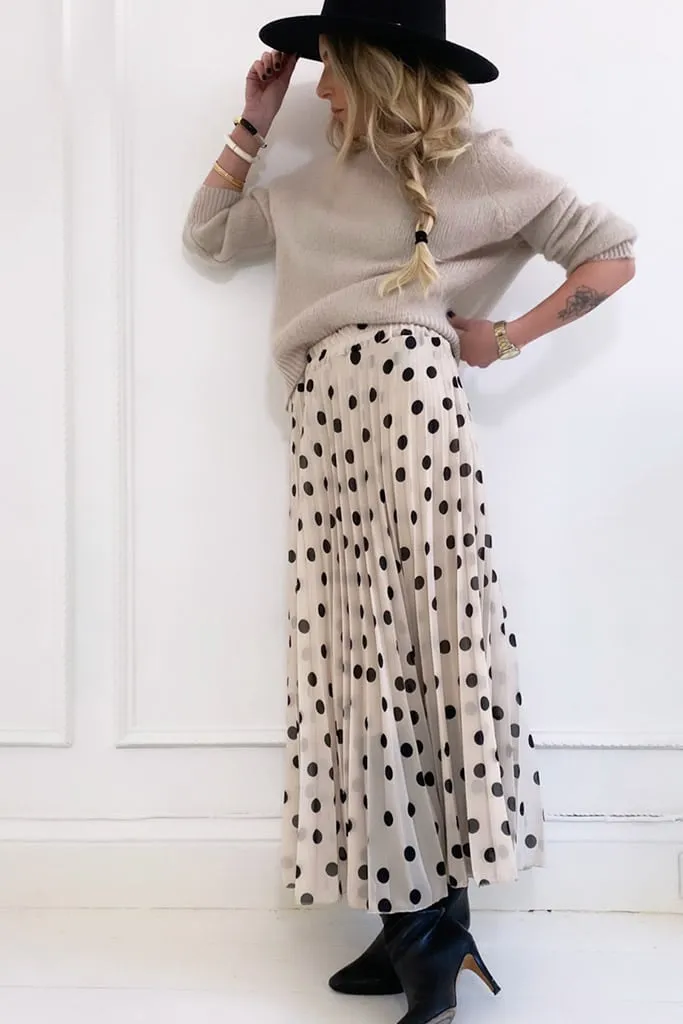 Jupe longue plissée à pois