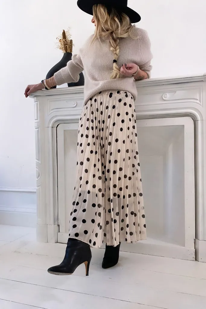 Jupe longue plissée à pois