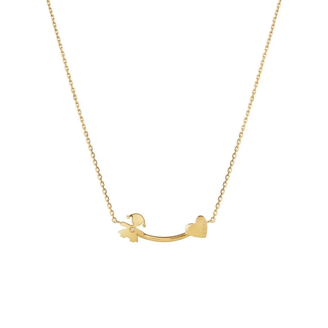 leBebè Collier Femme Les Petits Collier Fille et Coeur en Or Jaune et 