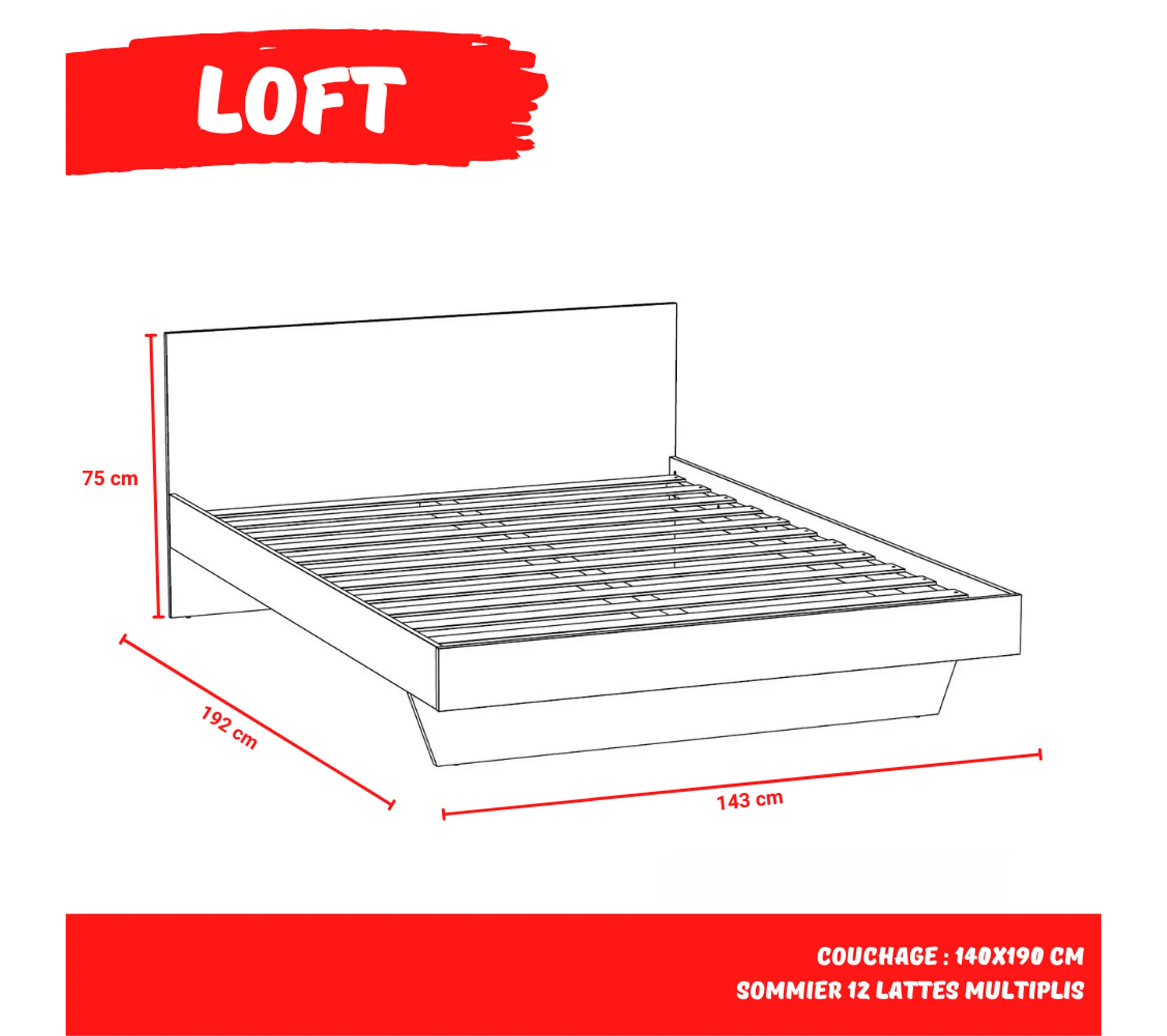 Lit 140x190 Sommier Inclus Cora Noir
