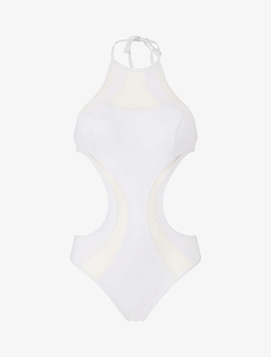 Maillot une pièce à empiècements en résille - Blanc