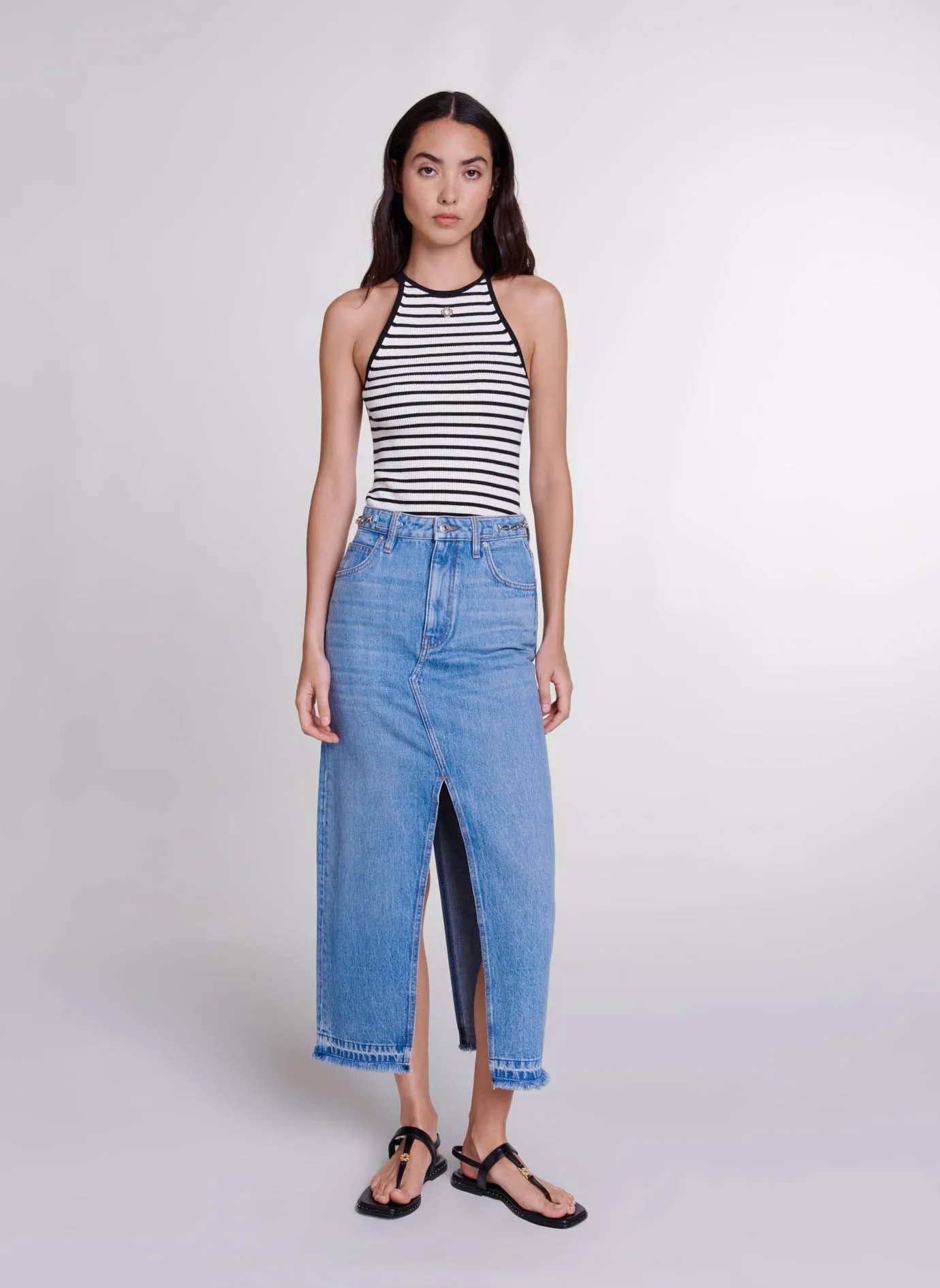 MAJE  Jupe fendue en denim - Bleu