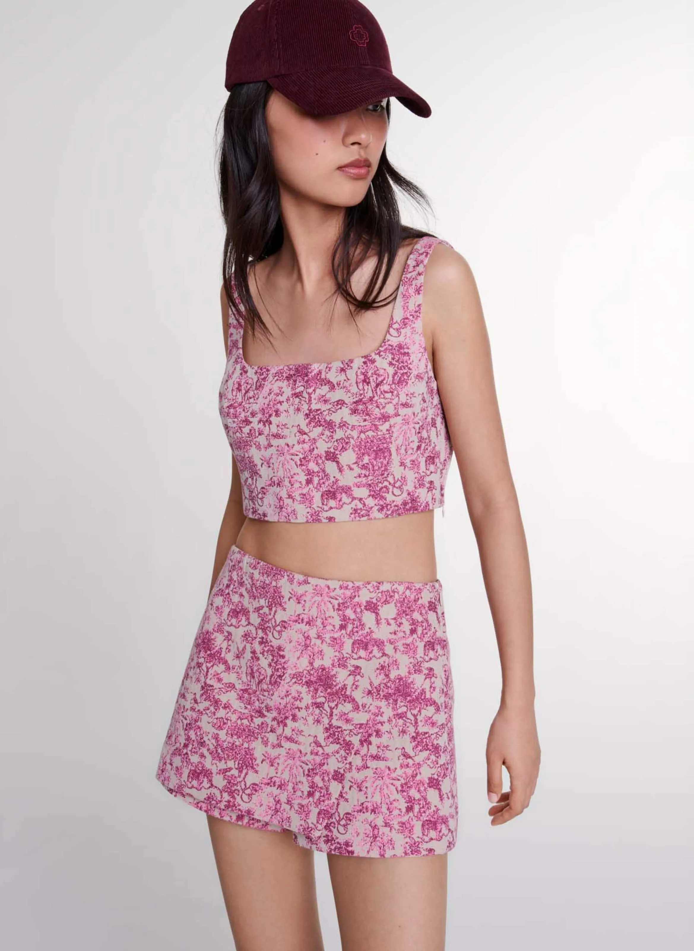 MAJE  Mini jupe short imprimée en coton mélangé - Rose