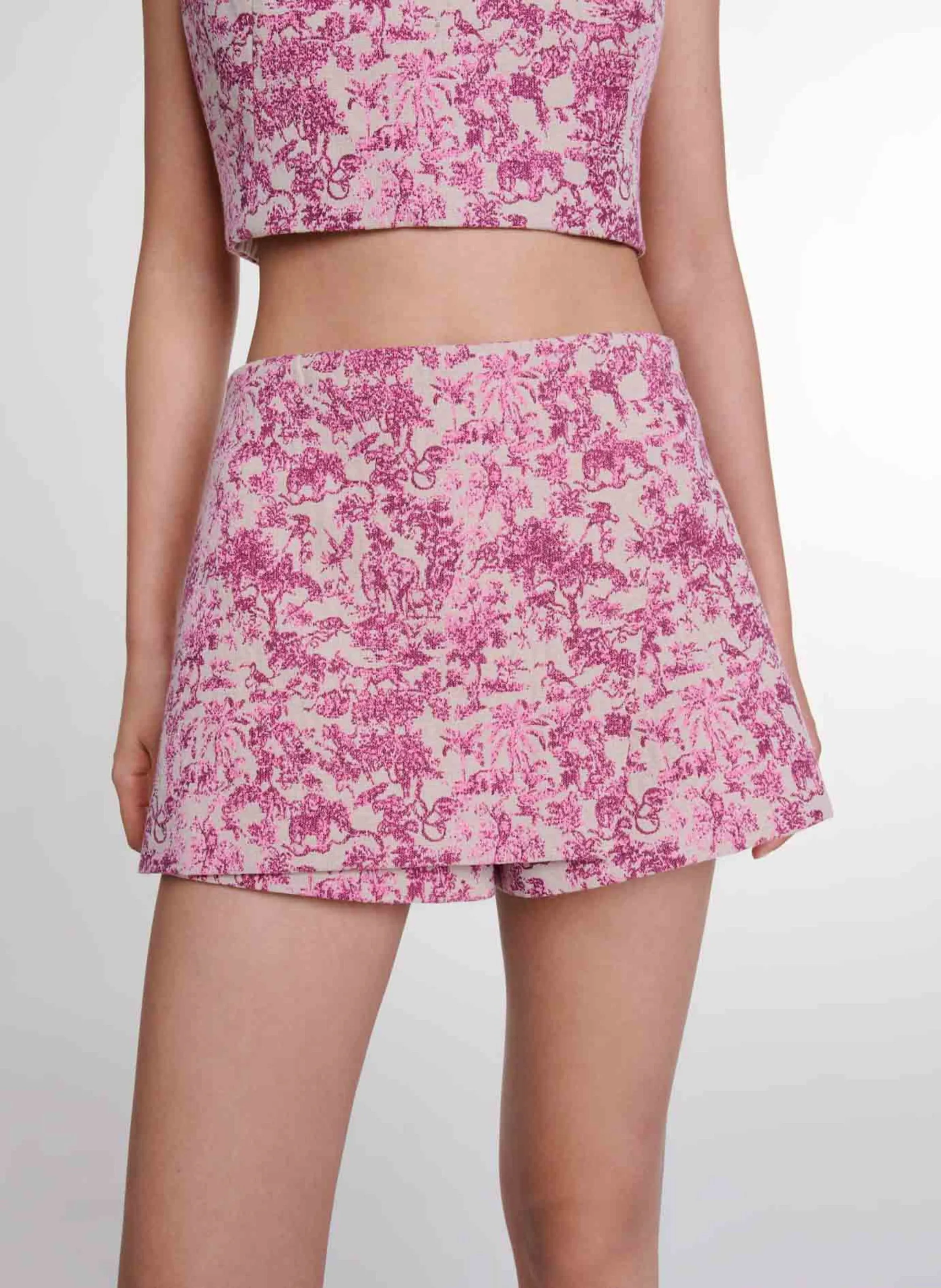 MAJE  Mini jupe short imprimée en coton mélangé - Rose