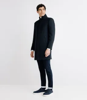 Manteau ville droit à col montant marine
