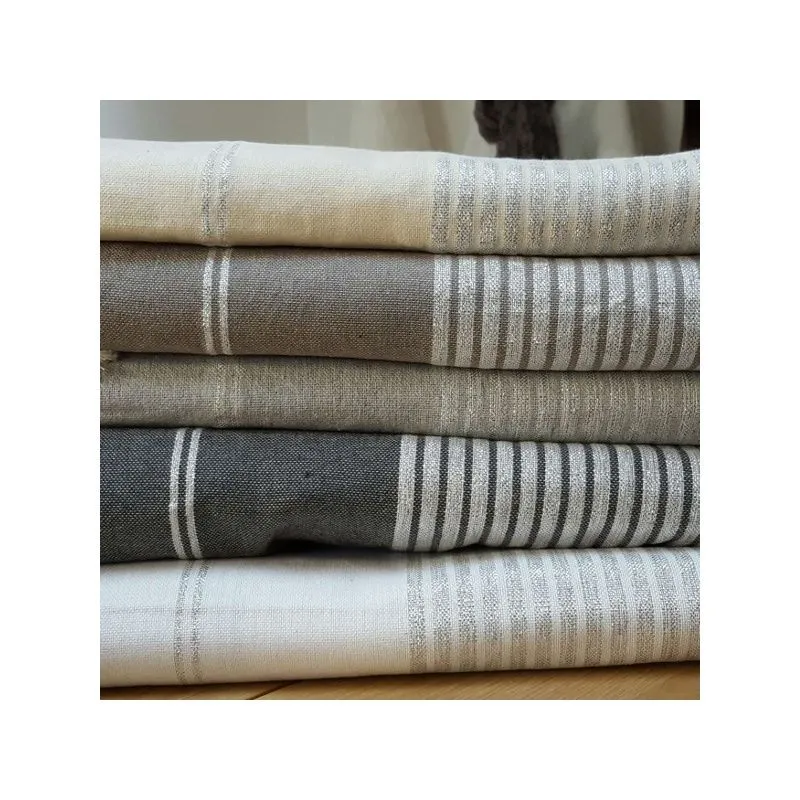 Nappes uni coton 3m sur 2m bordées de rayures lurex, gris et couleurs