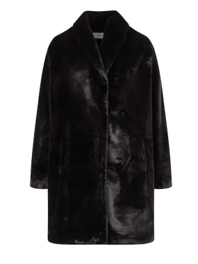 NATALIA - Manteau mi-long col chle en fausse fourrure Noir