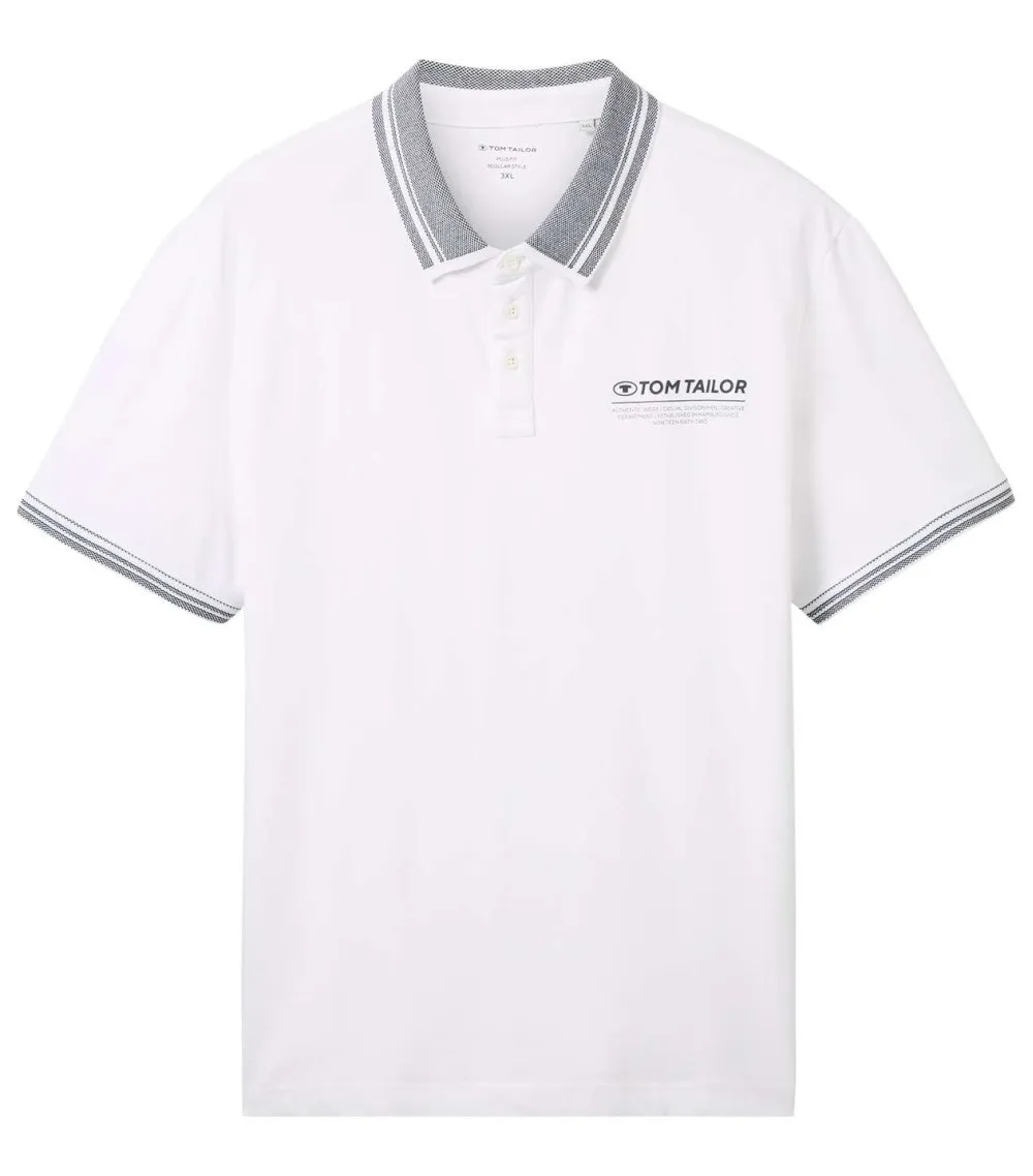 Polo Tom Tailor + Grande Taille coton avec manches courtes et col boutonné blanc