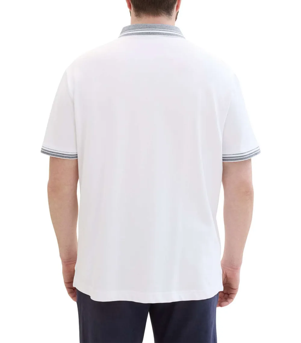 Polo Tom Tailor + Grande Taille coton avec manches courtes et col boutonné blanc