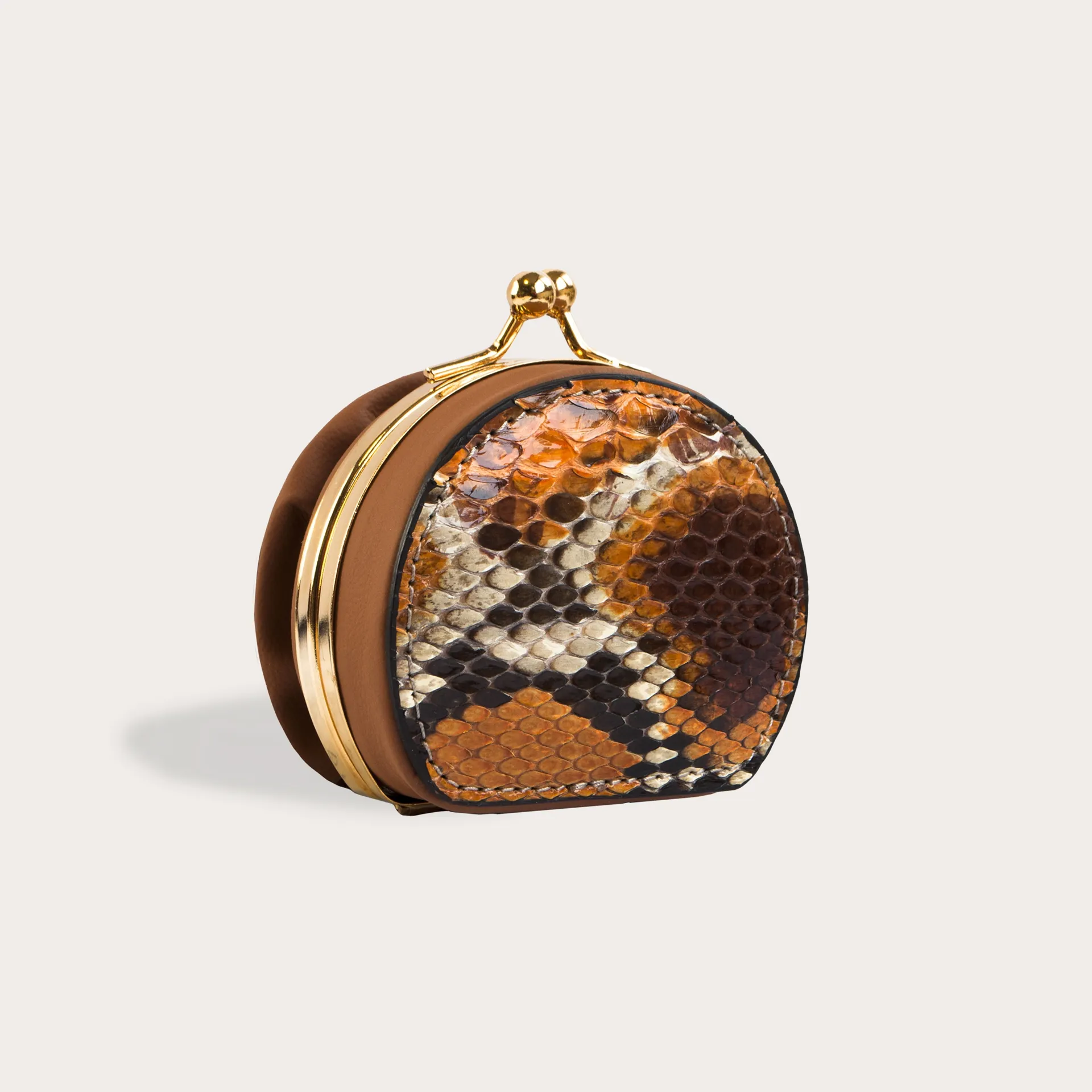Porte-monnaie femme en python brun et orange