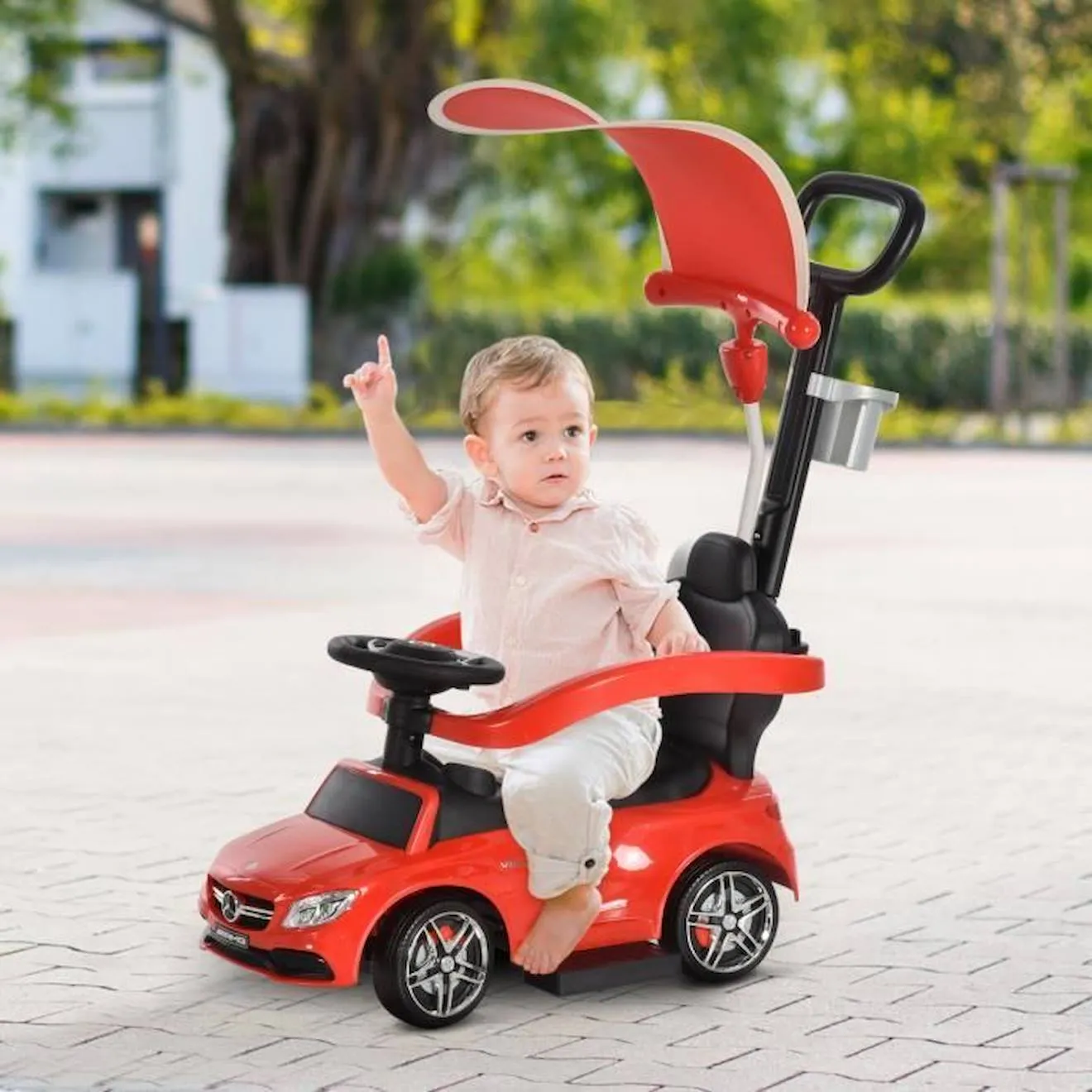 Porteur pour enfant Mercedes rouge avec coffre, klaxon et effets musicaux rouge - Homcom