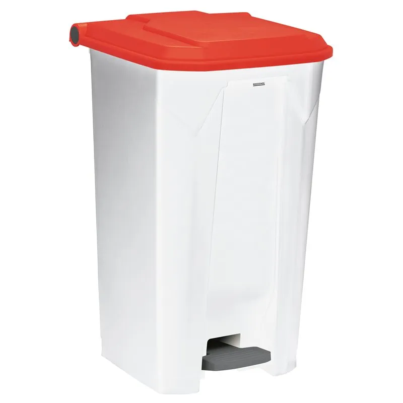 Poubelle de tri à pédale 100L blanche couvercle rouge