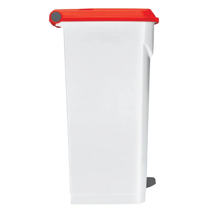 Poubelle de tri à pédale 100L blanche couvercle rouge