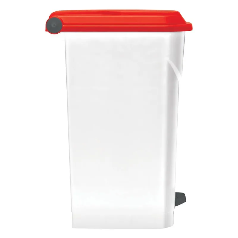 Poubelle de tri à pédale 50L blanche couvercle rouge