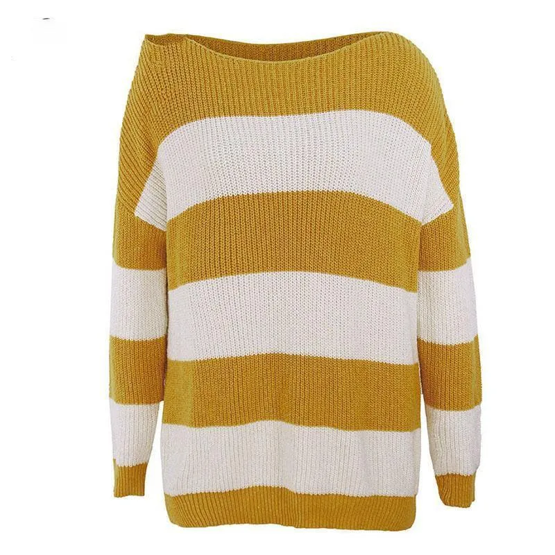 Pull Bohème Rayure Jaune et Blanche