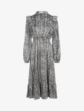 Robe à jabots et imprimé python - gris foncé