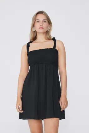 Robe Courte Broderie Smock en Toile de Viscose - Tezenis