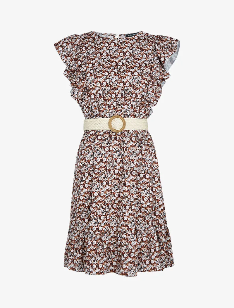 Robe fleurie à volants - Noir