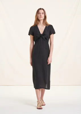 Robe longue noire en lin